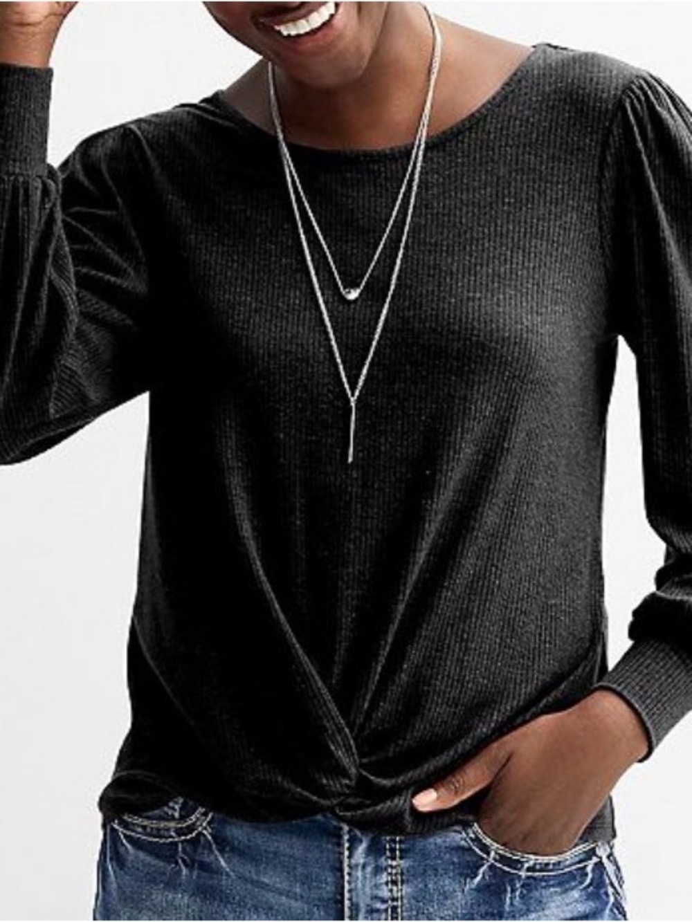 Black Ribbed Knot-Front Women’s Topi